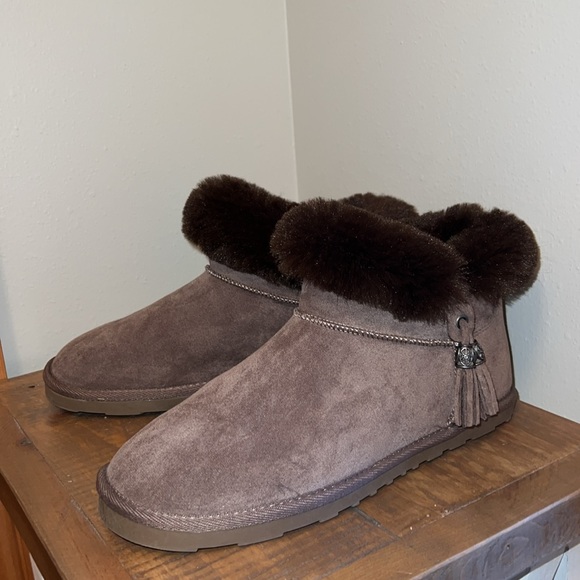 Brown Fur Ankle Boots - 10 - Picture 1 of 6